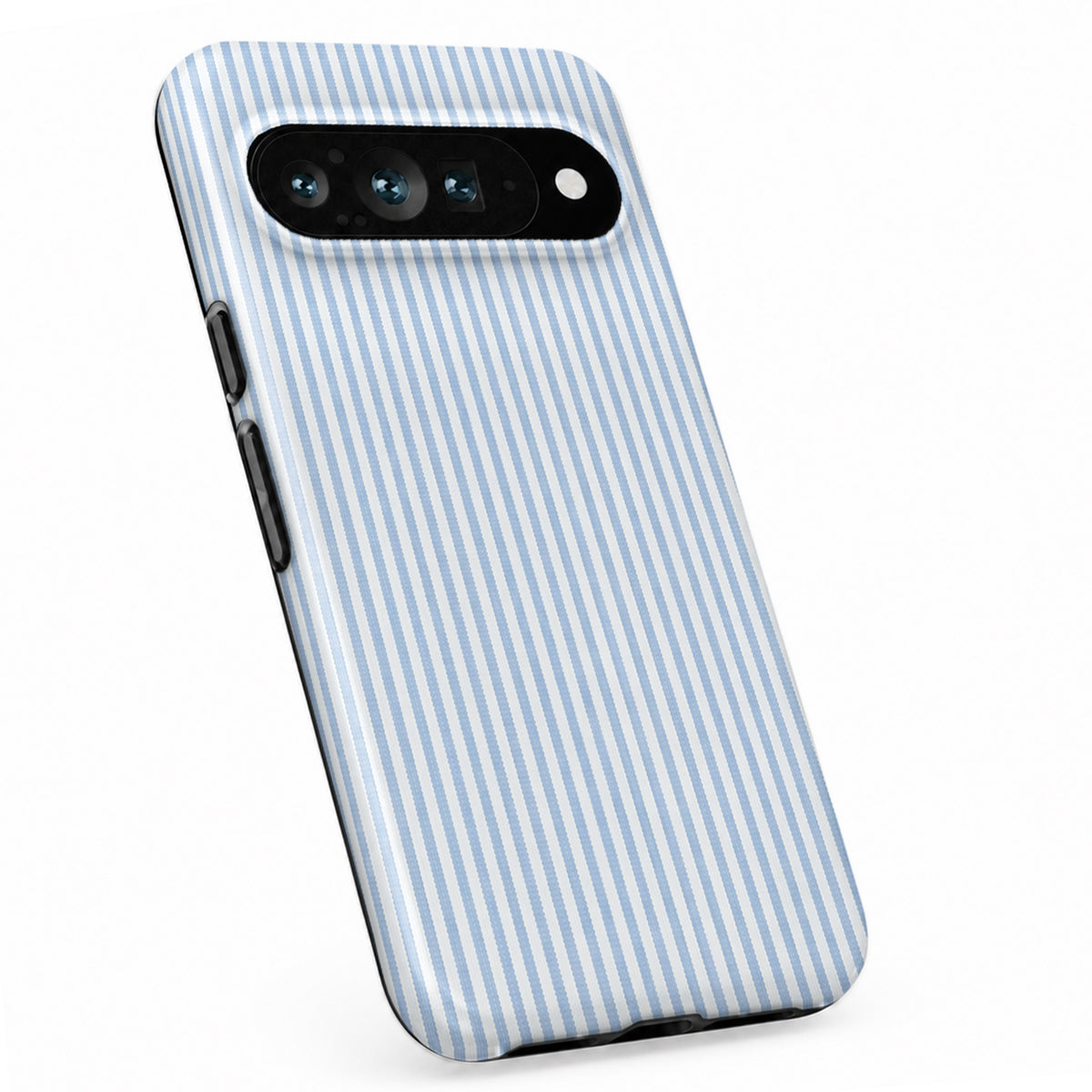 Powder Blue and White Pinstripe Google Pixel Case - standing angled view