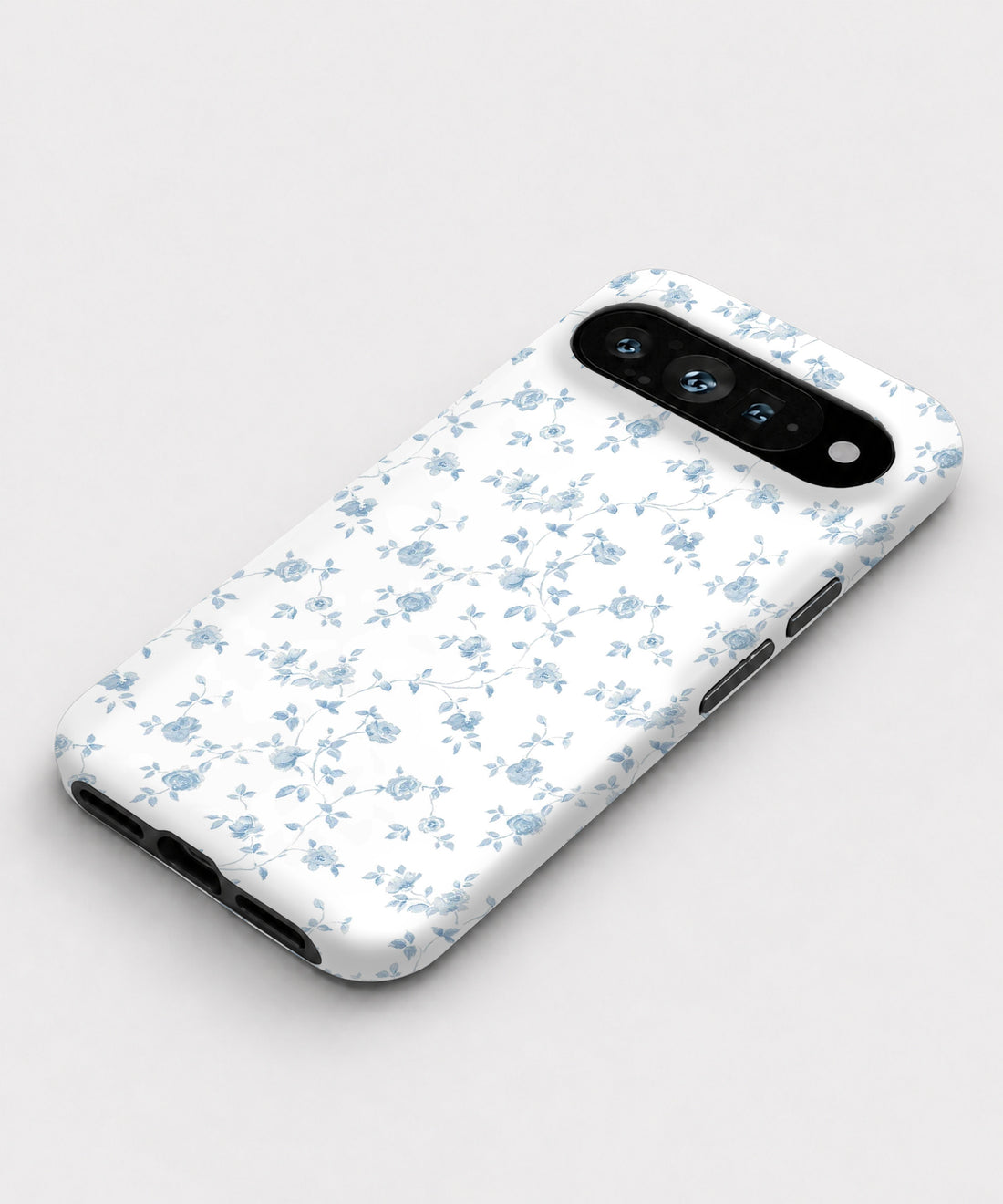 Powder Blue Ditsy Floral Google Pixel case with botanical flowers and leaves