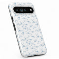 Powder Blue Ditsy Floral Google Pixel case with botanical flowers and leaves