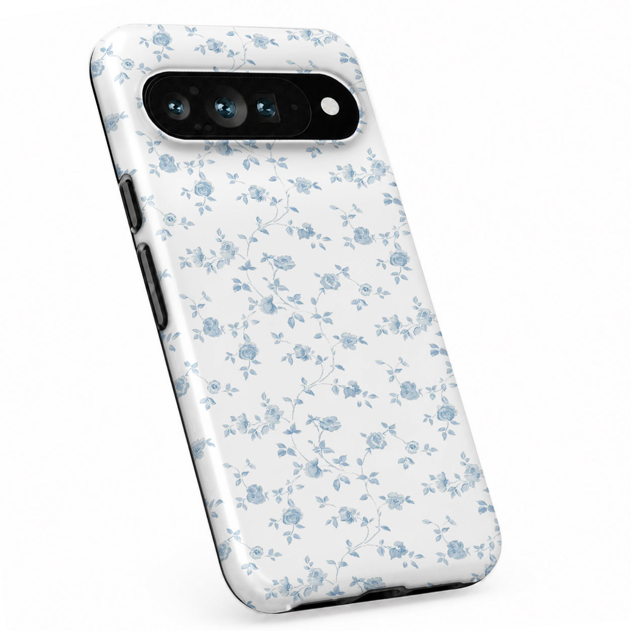 Powder Blue Ditsy Floral Google Pixel case with botanical flowers and leaves