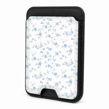 Front view of the Powder Blue Ditsy Floral MagSafe card holder on a white background