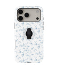 Powder Blue Ditsy Floral MagSafe Loop iPhone Case with built-in finger loop closed