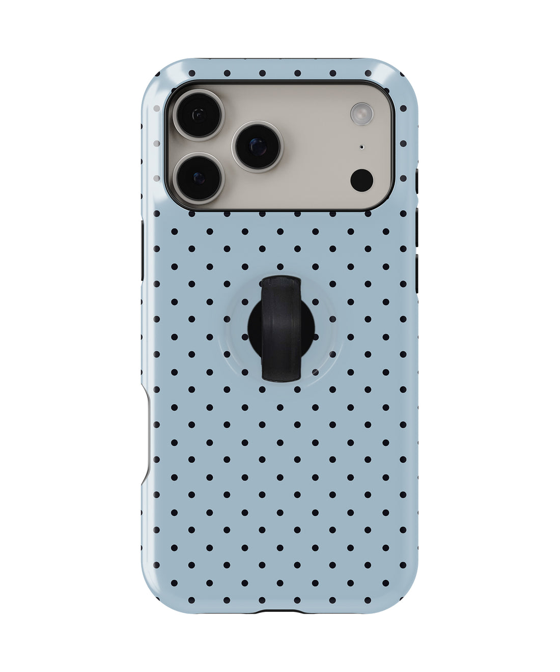 Powder Blue Mini Polka Dot MagSafe Loop iPhone Case with built-in finger loop closed