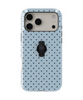 Powder Blue Mini Polka Dot MagSafe Loop iPhone Case with built-in finger loop closed