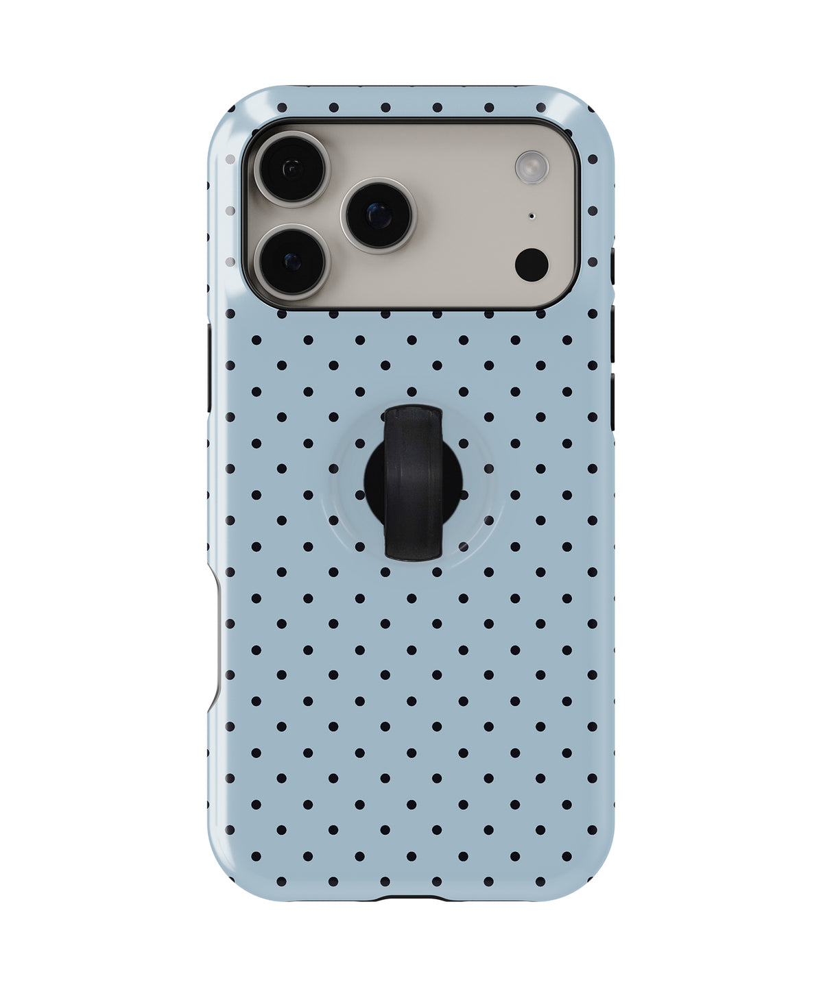 Powder Blue Mini Polka Dot MagSafe Loop iPhone Case with built-in finger loop closed