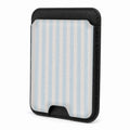 Front view of the Powder Blue Pinstripe MagSafe card holder on a white background