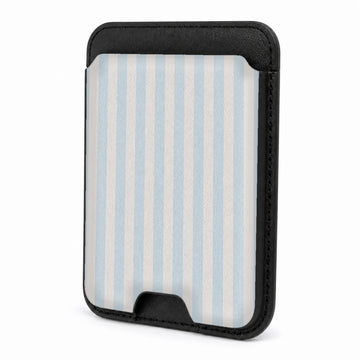 Front view of the Powder Blue Pinstripe MagSafe card holder on a white background
