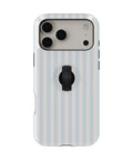 Powder Blue Pinstripe MagSafe Loop iPhone Case with built-in finger loop closed