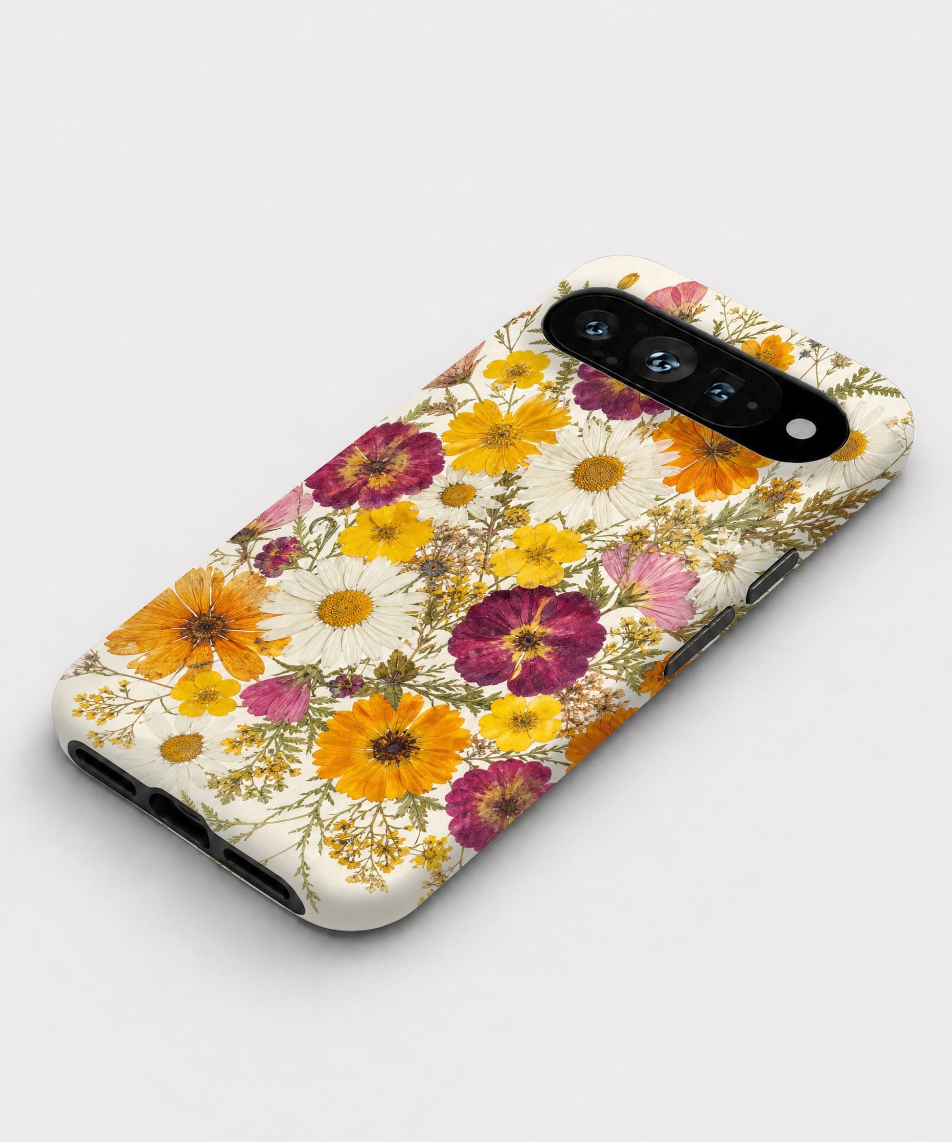 Pressed Daisy Wildflower Bouquet Google Pixel case front view