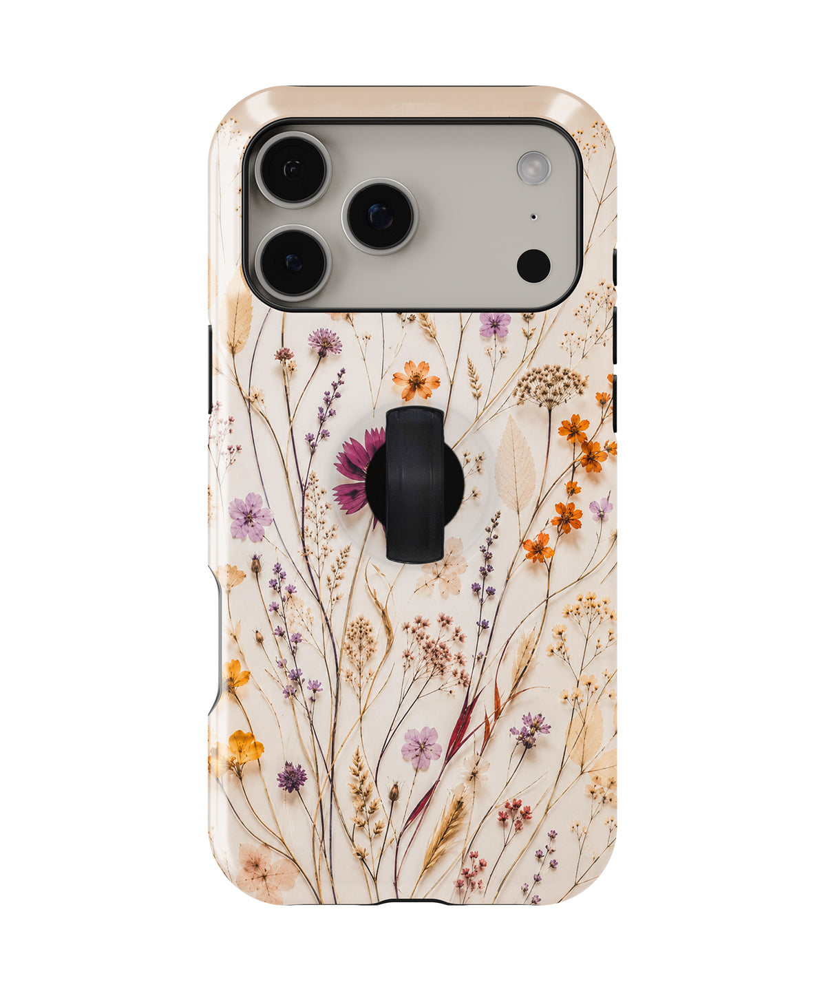 Pressed Wildflower Bouquet MagSafe Loop iPhone Case with built-in finger loop closed
