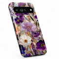 Purple Pressed Flower Garden Google Pixel case with botanical flowers and leaves