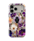 Purple Pressed Flower Garden MagSafe Loop iPhone Case with built-in finger loop closed
