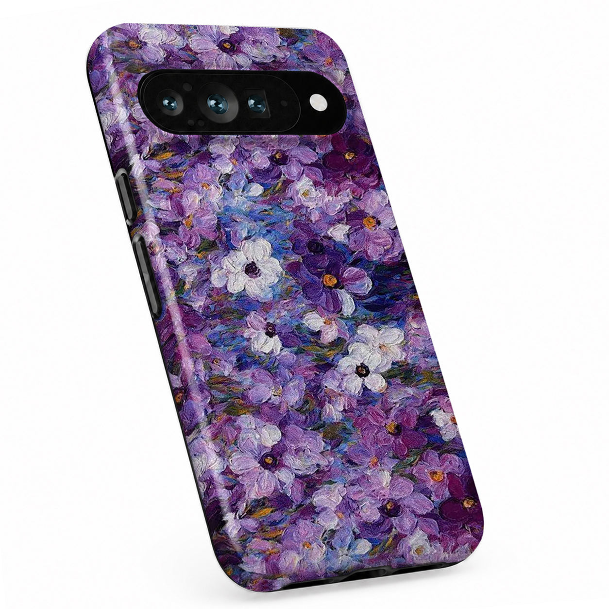 Purple Watercolor Flower Field Google Pixel case with botanical flowers and leaves