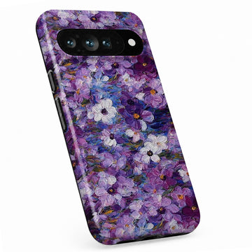 Purple Watercolor Flower Field Google Pixel case with botanical flowers and leaves