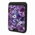 Front view of the Purple Watercolor Flower Field MagSafe card holder on a white background