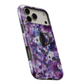 Purple Watercolor Flower Field MagSafe Loop iPhone case with built-in finger loop open