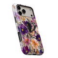 Purple Wildflower Glass Garden MagSafe Loop iPhone case with built-in finger loop open