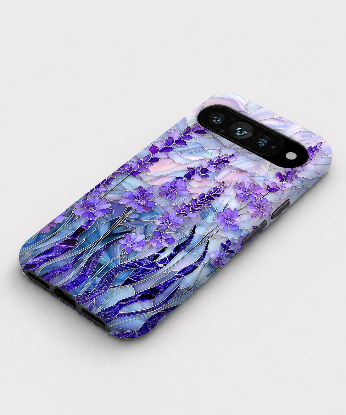 Purple Wisteria Garden Google Pixel case with botanical flowers and leaves