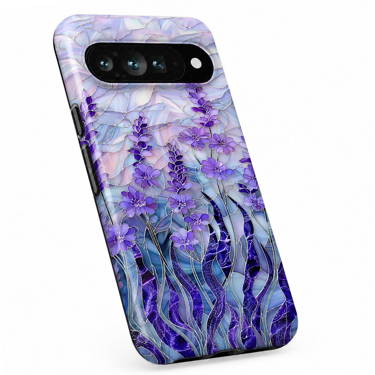 Purple Wisteria Garden Google Pixel case with botanical flowers and leaves