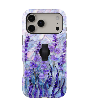 Purple Wisteria Garden MagSafe Loop iPhone Case with built-in finger loop closed