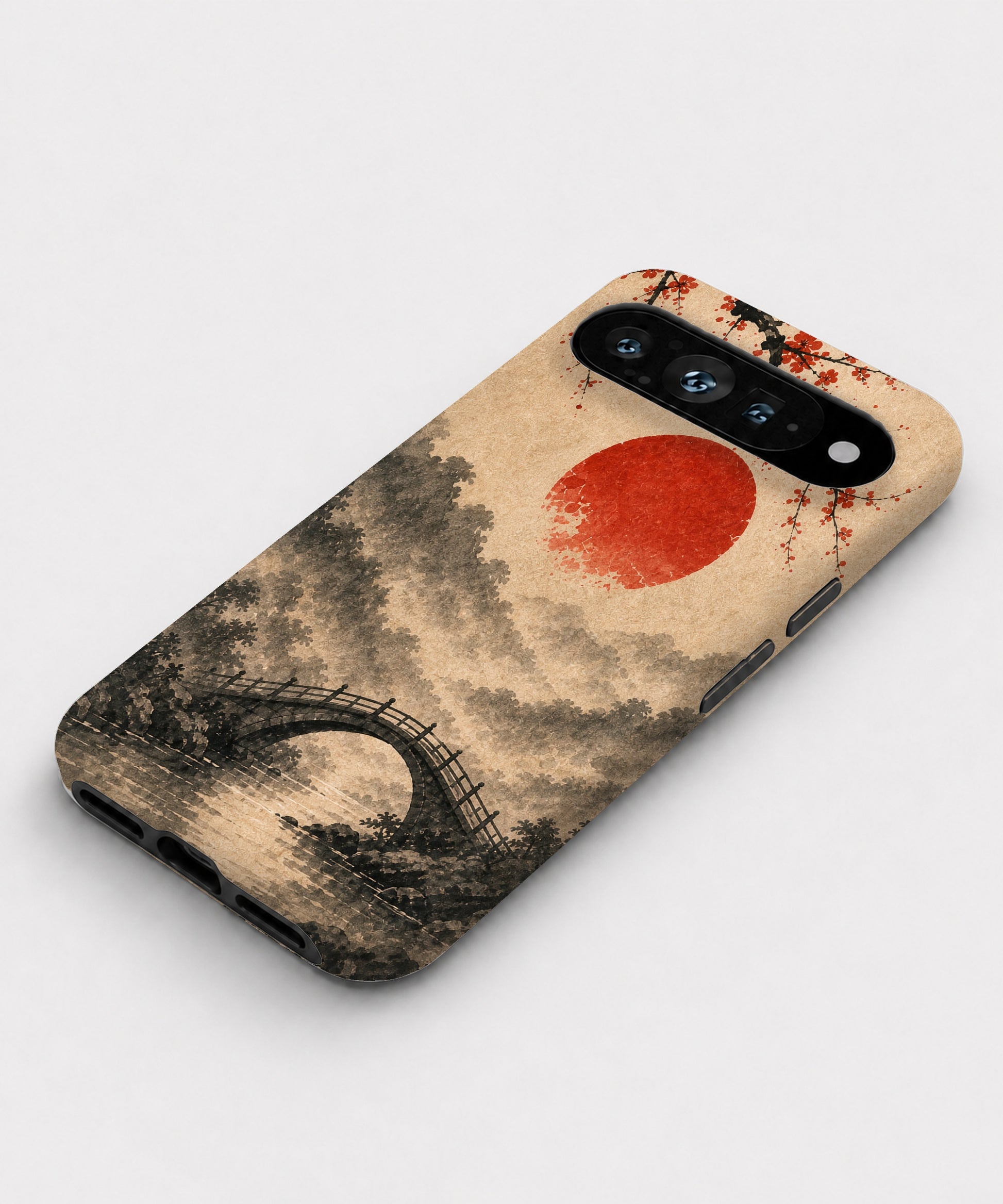 Red Sun Mountain Bridge Google Pixel case front view