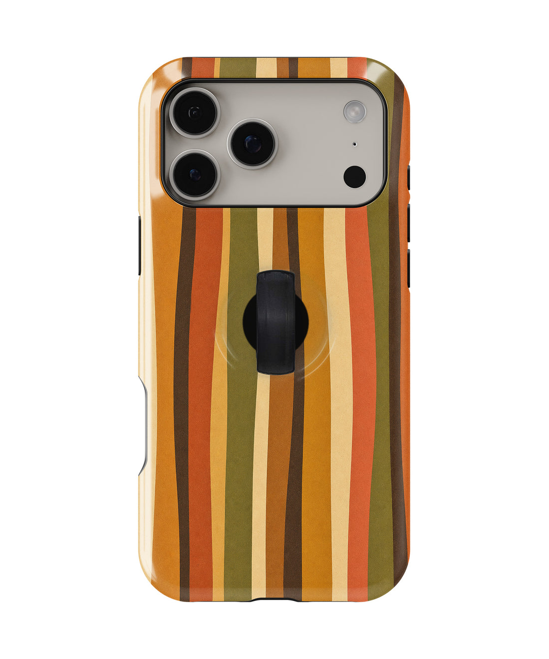 Retro Sunset Stripe MagSafe Loop iPhone Case with built-in finger loop closed