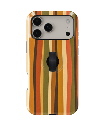 Retro Sunset Stripe MagSafe Loop iPhone Case with built-in finger loop closed