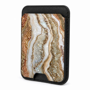 Front view of the Rose Gold Agate Marble MagSafe card holder on a white background