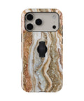 Rose Gold Agate Marble MagSafe Loop iPhone Case with built-in finger loop closed