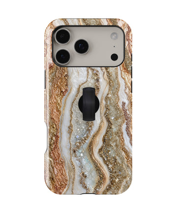 Rose Gold Agate Marble MagSafe Loop iPhone Case with built-in finger loop closed