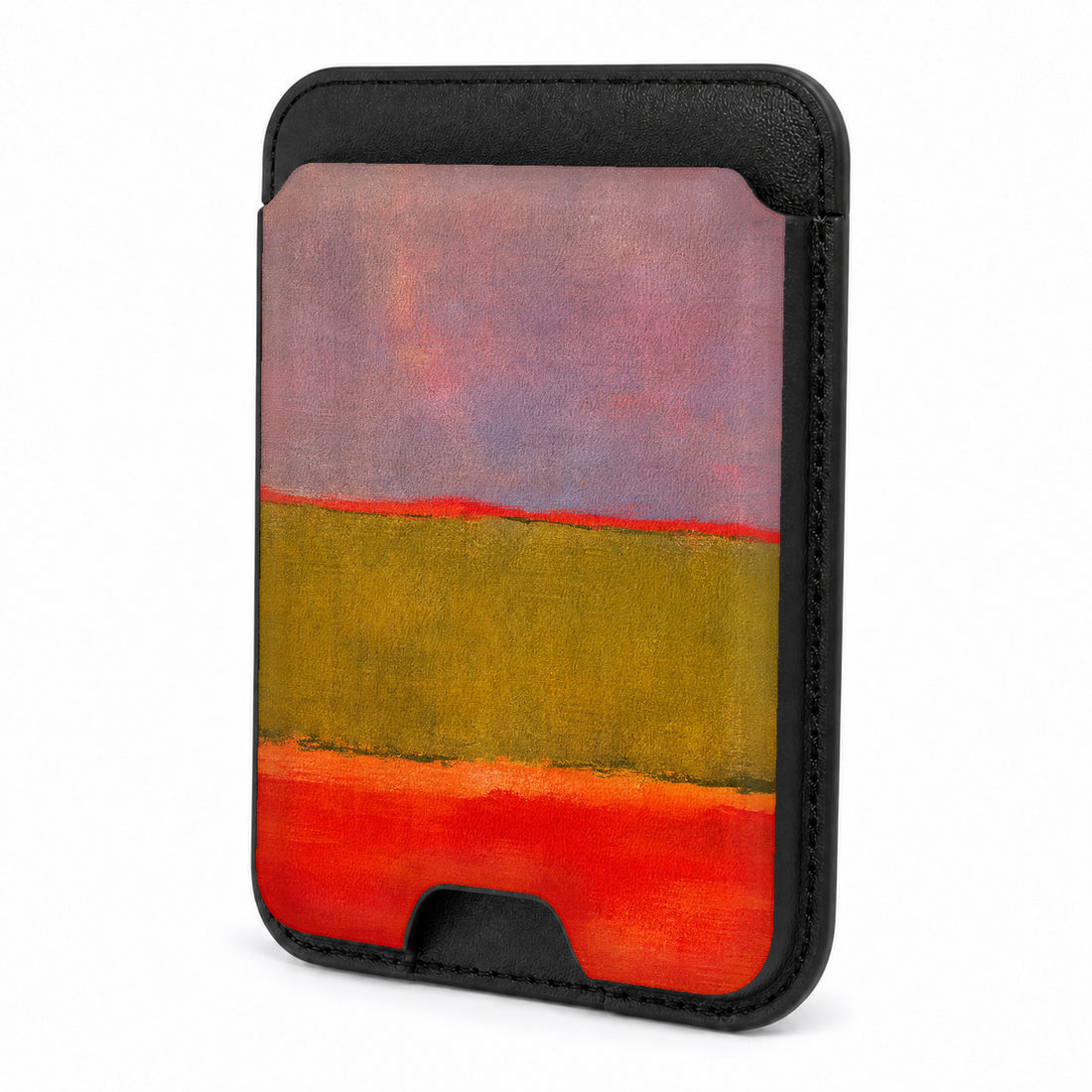 Front view of the Rose Olive Scarlet Color Block MagSafe card holder on a white background