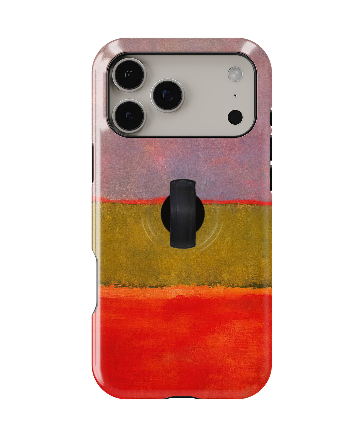 Rose Olive Scarlet Color Block MagSafe Loop iPhone Case with built-in finger loop closed
