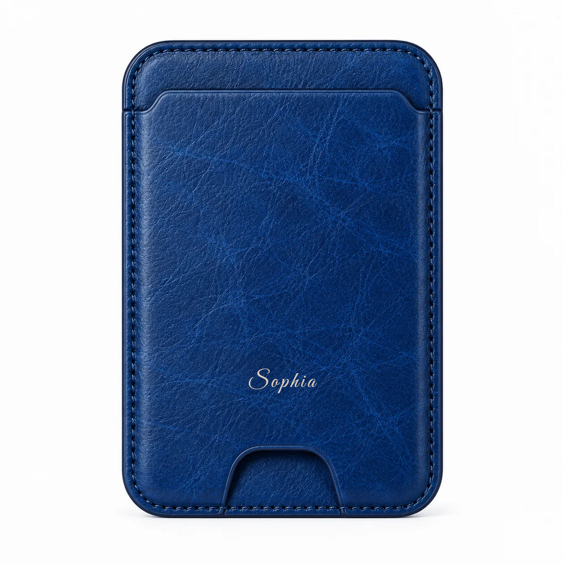 Royal Blue MagSafe card holder personalized with the name Sophia