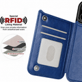 RFID-blocking card slots inside a royal blue MagSafe flip wallet case