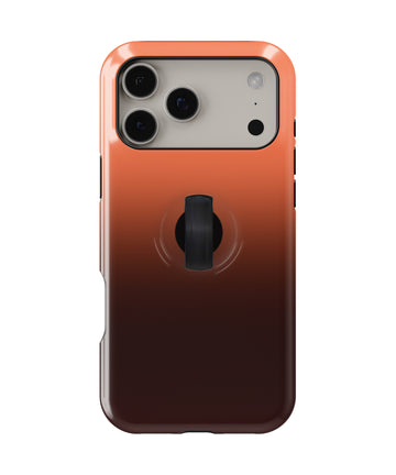 Rust Brown Ombre Gradient MagSafe Loop iPhone Case with built-in finger loop closed