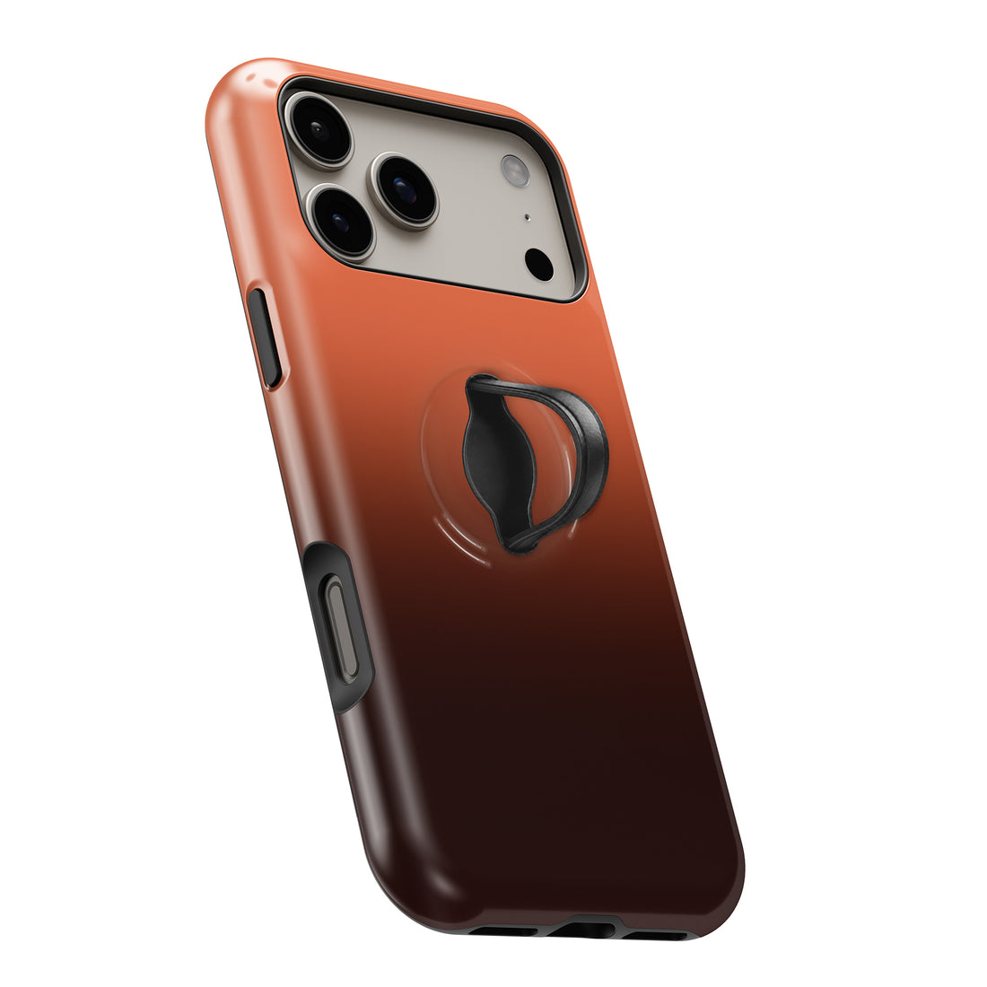 Rust Brown Ombre Gradient MagSafe Loop iPhone case with built-in finger loop open