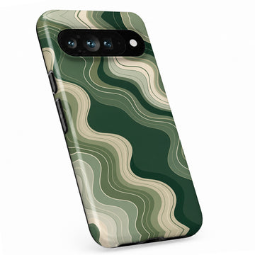 Sage Green Layered Waves Google Pixel case with decorative patterned artwork