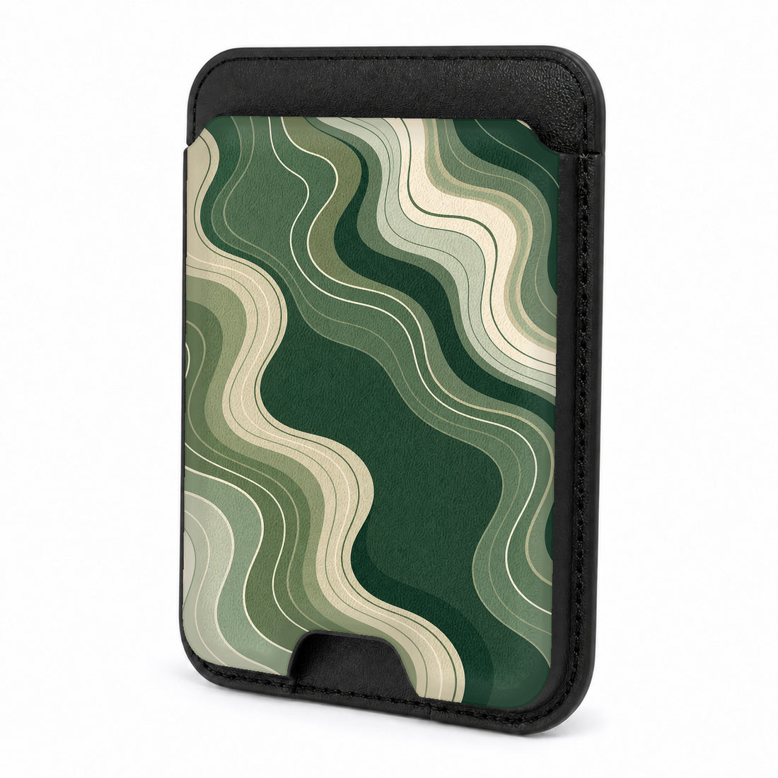 Front view of the Sage Green Layered Waves MagSafe card holder on a white background