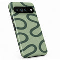 Sage Green Retro Swirl Google Pixel case with decorative patterned artwork