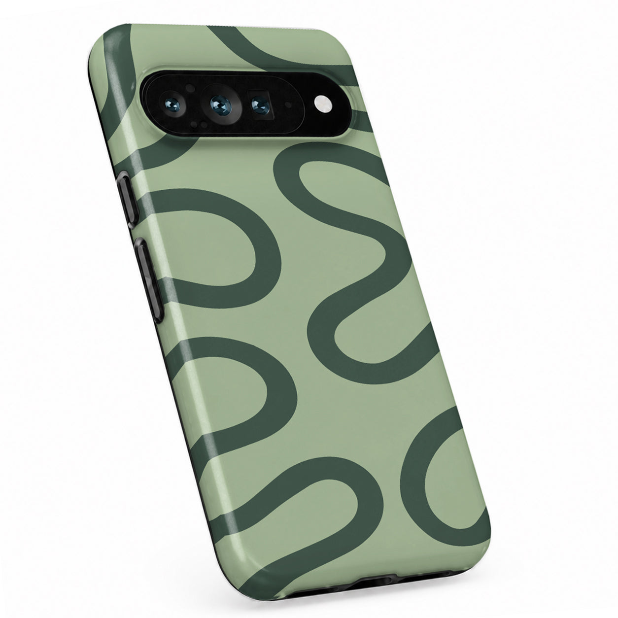 Sage Green Retro Swirl Google Pixel case with decorative patterned artwork
