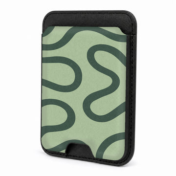 Front view of the Sage Green Retro Swirl MagSafe card holder on a white background