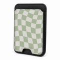 Front view of the Sage Green Wavy Checkerboard MagSafe card holder on a white background