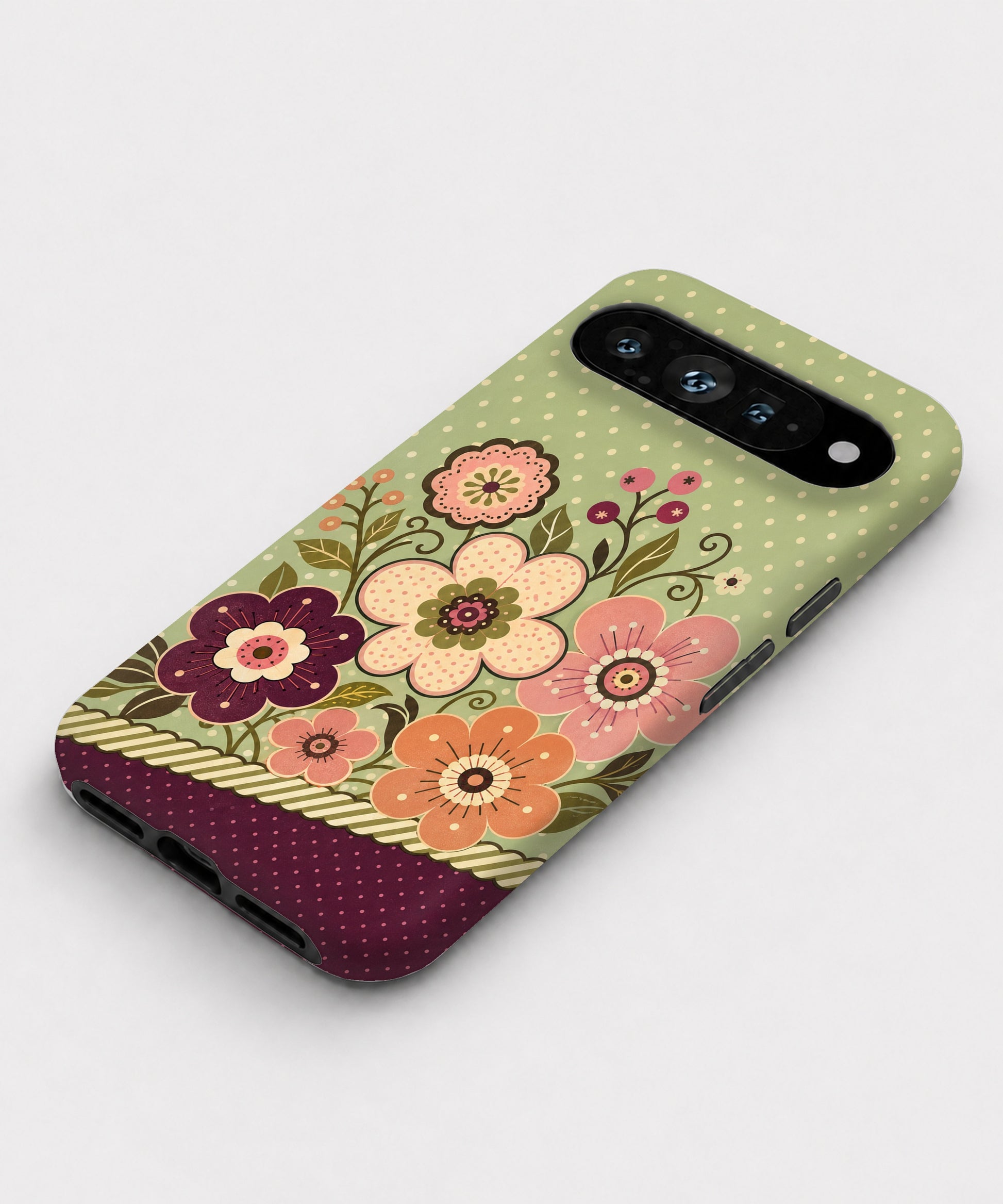 Sage Retro Folk Floral Google Pixel case front view