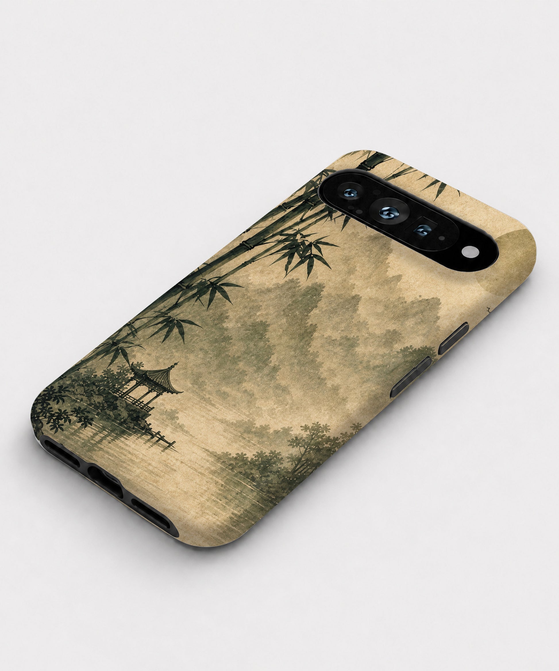 Sepia Mountain Pagoda Google Pixel case front view