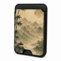 Front view of the Sepia Mountain Pagoda MagSafe card holder on a white background