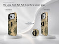 Sepia Mountain Pagoda MagSafe Loop iPhone Case side view showing the built-in finger loop