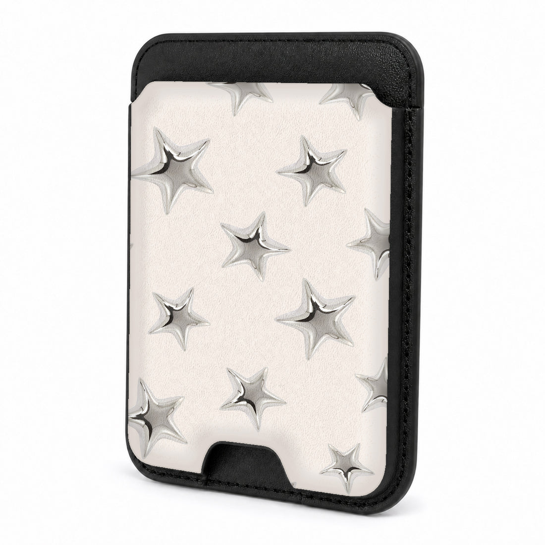 Front view of the Silver Puffy Star MagSafe card holder on a white background
