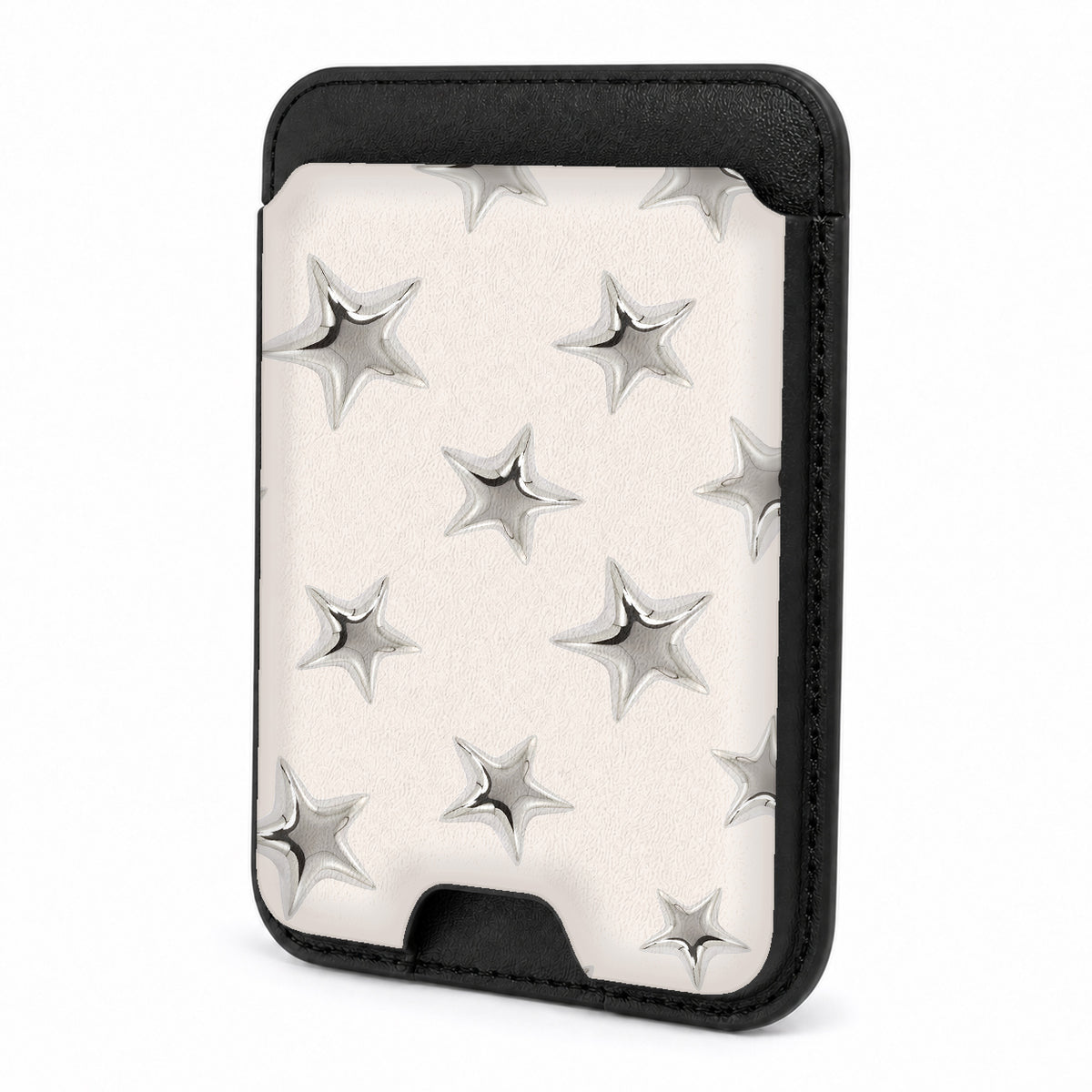 Front view of the Silver Puffy Star MagSafe card holder on a white background