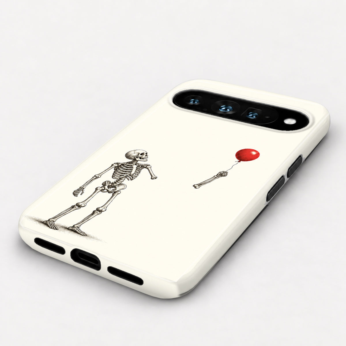 Skeleton with Red Balloon Google Pixel Case - angled bottom view