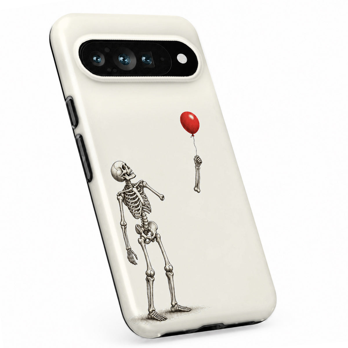 Skeleton with Red Balloon Google Pixel Case - standing angled view
